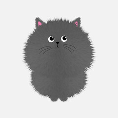 Gray fluffy cat icon. Face head body. Kawaii baby pet animal. Fat kitten. Cute cartoon character. Happy Valentines day. Greeting card. Flat design. White background.