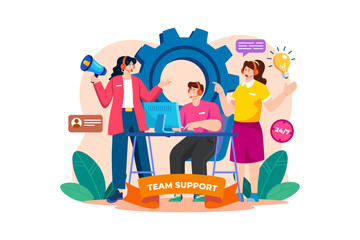 Team support department advises the customer's office workers
