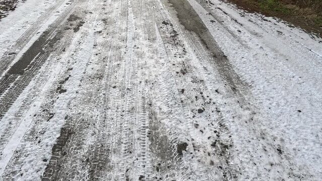 slippery road. winter and asphalt. holes in the road. bad asphalt.
