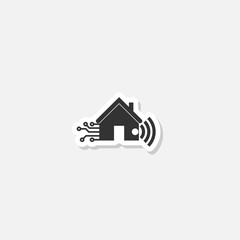 Smart house icon sticker isolated on gray background