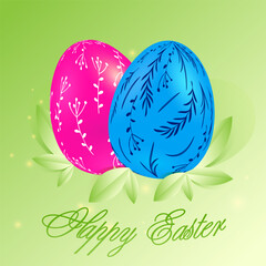 Blue and pink Easter eggs with floral designs vector