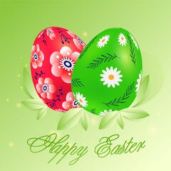 Green and red Easter eggs with floral designs vector