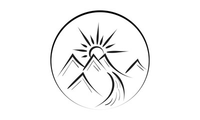 Wild Nature Illustration. Simple mountain landscape design. 