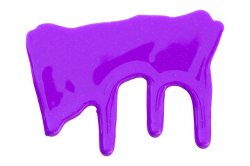 Purple color with pigment flowing down. Isolated on transparent background.