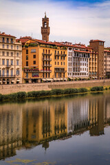 Fototapeta na wymiar Cityscape with the famous Palazzo Vecchio palace, Centro Storico, Florence Italy
