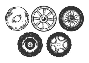 Wheels sketch engraving PNG illustration with transparent background