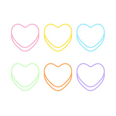 Conversation hearts Valentines Day rainbow candy sweets love blank frame icon collection vector isolated on white background