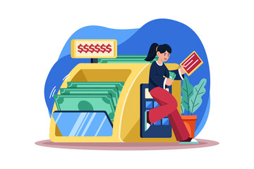 Woman Counts The Money She Earns