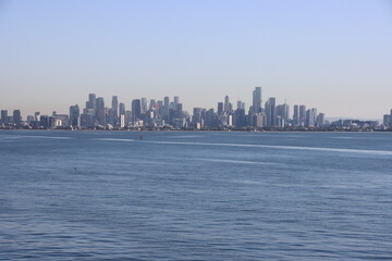 Melbourne city skyline from Port Phillip Bay, Victoria, Australia.