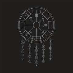 Obraz premium Vegvisir true black outline lines