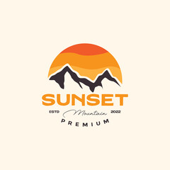 sunset mountain colorful abstract vintage retro logo design vector icon illustration