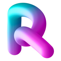 Letter R 3d Gradient Fluid Transparent Background