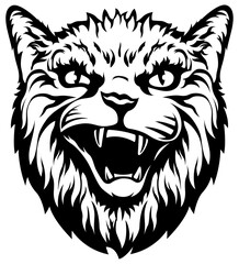 Angry cat. Isolated illustration. Black on white image.