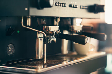 Close up photo of coffee machine for background