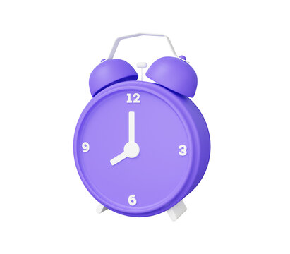 Purple clock icon analog telling time Pointer 8 o'clock floating on isolated. Minimal cartoon cute smooth creative concept. 3d rendering. illustration
