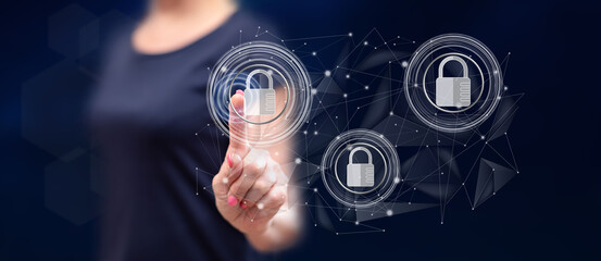 Woman touching a network safety concept