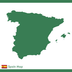 green spain map vector with national flag