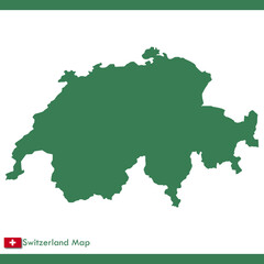 green switzerland map vector with national flag