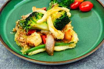 Chicken quiche with Brussels sprouts.