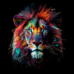 Colorful digital art of lion face 
