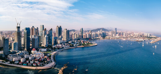 Fototapeta na wymiar Aerial photography of the beautiful coastal city Qingdao