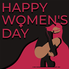 International womens day congratulation card. Sexy lady on high heels. Black and Viva Magenta colors. 8th of March