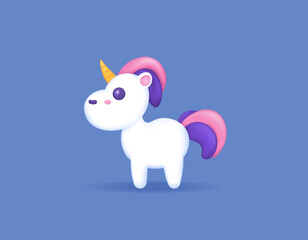 3d illustration of unicorn. a funny, cute, and adorable horse character. fantasy animals. 3d vector design and realistic. graphic elements