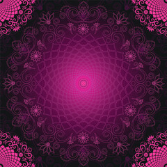 Vintage frame with lacy mandala, seamless pattern, vector