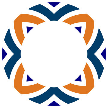 orange blue circular border round floral graphic design vector illustration eps