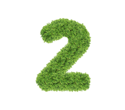 Grass number Two isolated on white background. Symbol 2 with the green lawn texture. Eco symbol collection. with clipping path and alpha channel for both printing and web pages.