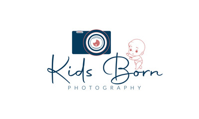 New Born photography unique studio logo, camera with little baby newborn photography signature logo Template.