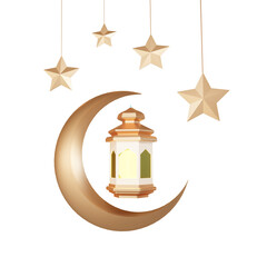 lantern with moon islamic design element 