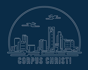 Corpus Christi - Cityscape with white abstract line corner curve modern style on dark blue background, building skyline city vector illustration design