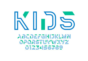 Child alphabet font, kids typography for your designs logo or brand name, letters and numbers, vector illustration 10EPS