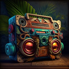 A boombox, or ghetto blaster with some tropical style