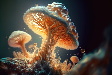 abstract illustration of mushroom fungus hypha mycelium tendrils, scary horrific creatures, generative ai - obrazy, fototapety, plakaty