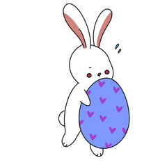 Rabbit holding easter egg color illustration.