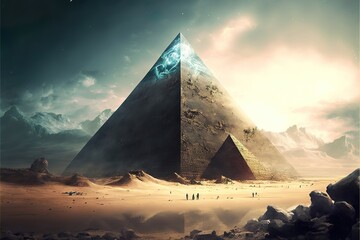 pyramid in the desert, generative ai - obrazy, fototapety, plakaty