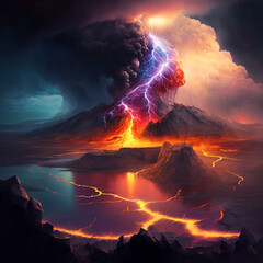 sunset in the mountains with lightning