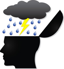 human head open with thunder cloud / vector illustration