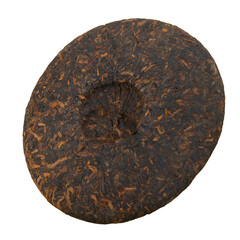 Pu-erh tea cake isolated on transparent background, png. Side view