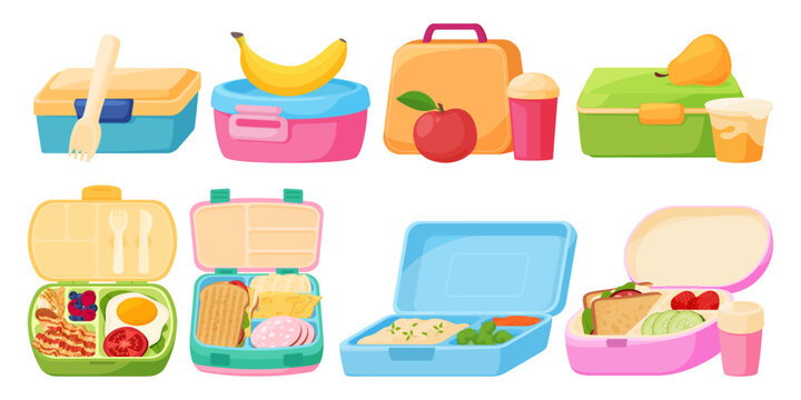 Blue pencil case, school lunch box, vector illustration in cartoon