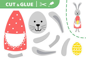 Easter bunny with egg. Cut and glue. Easter rabbit. Applique. Paper game. Vector