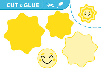 Smiling sun. Cut and glue. Applique. Paper game. Vector