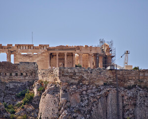 Erechtheion ancient temple on the northern front of Acropolis hill. Cultural travel to Athens,...