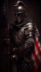 American knight warrior, mediaval warrior dress american colors, generative ai