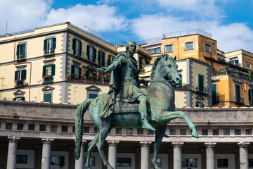 Piazza del Plebiscito, monument to Charles III of Spain. Naples, Campania, Italy