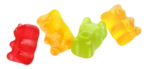 Schilderijen op glas Flying jelly gummy bears cut out © Yeti Studio
