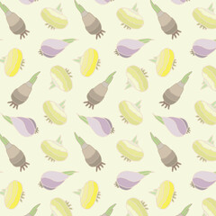 Yellow background with different flower bulbs. Decorative seamless pattern for wrapping paper, wallpaper, textile, greeting cards and invitations.
