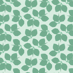 Green background with plantain leaves, seamless pattern. Decorative background for wrapping paper, wallpaper, textile, greeting cards and invitations.